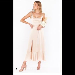 Mumu brand Claire Midi Dress.  Size xs.  Champagne luxe satin.